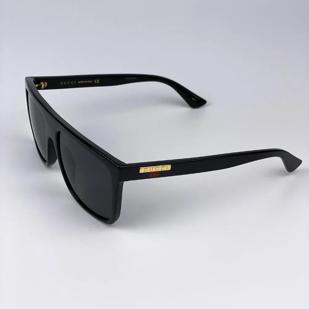 Gucci GG0748S 001 Sunglasses Black Gray Rectangle Men